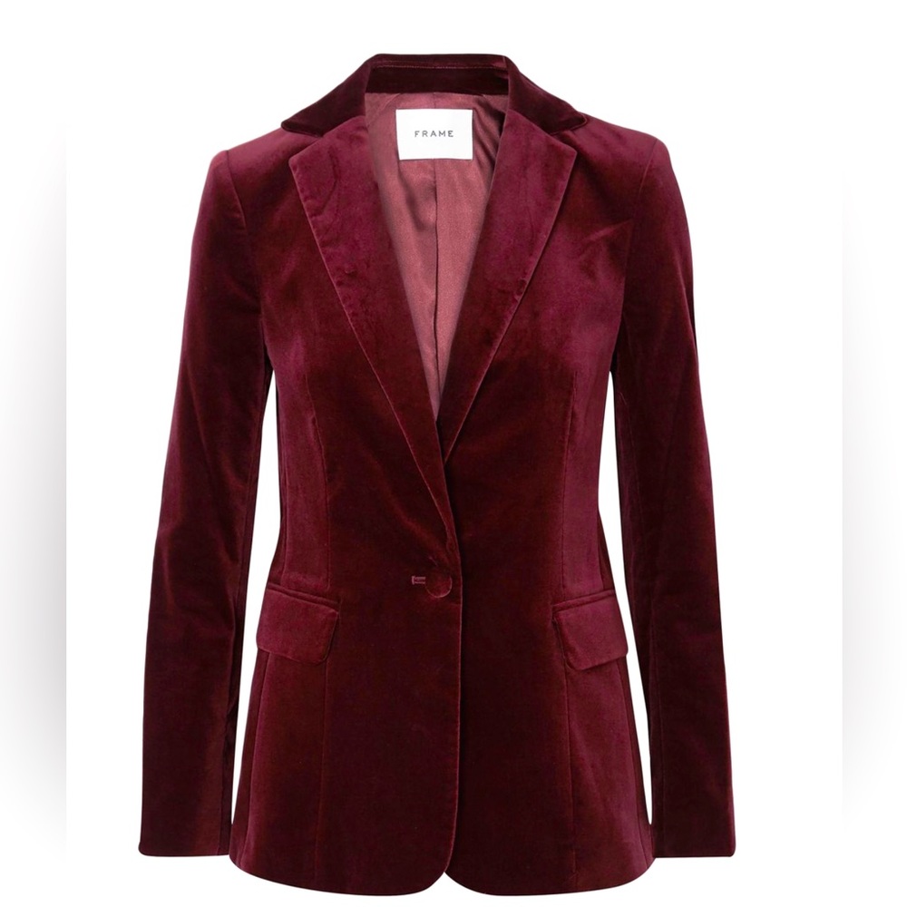 Frame Classic Velvet Burgundy Single Breasted Blazer